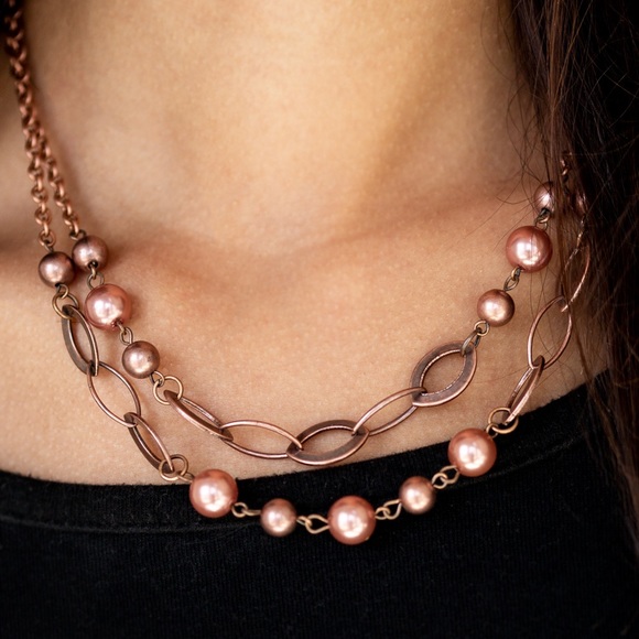 💙Copper Pearl Necklace Set with Bracelet - Picture 3 of 6
